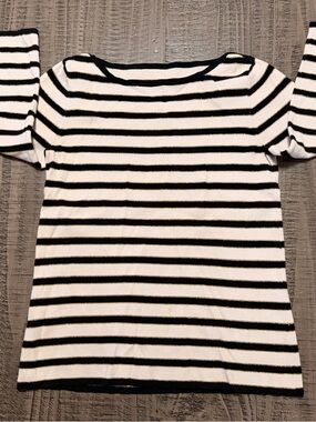 Black & White Striped Long Sleeve Boatneck Top